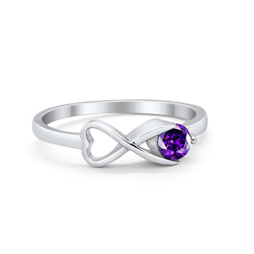 Petite Dainty Infinity Promise Wedding Ring Simulated Amethyst CZ 925 Sterling Silver